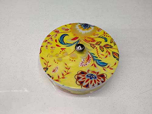 KUVI Masala Rangoli Box Dabba for Keeping Spices | Masala Dani Spice Box for Kitchen | Iron Meena Style Masala Box | Masala Container | Masala Dabba. (yellow)