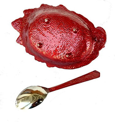 Rastogi Handicrafts Tableware Aluminium Hand Painted Serving Tray Kitchen Dinning Breakfast Plate Multi uses (Blue-Red)