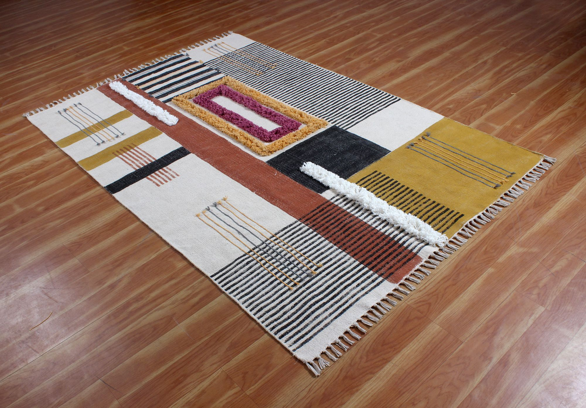 Pure Cotton Dhurrie Kitchen Room Kilim Indoor Living Room Rugs 