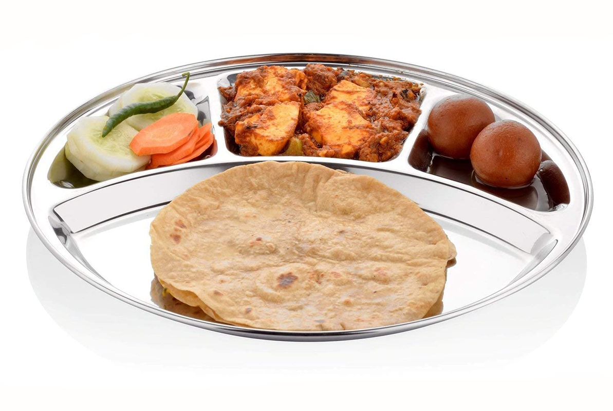 Stainless Steel Round Division Plate | Breakfast and Lunch Plates | Picnic Plates | Steel khand Thali